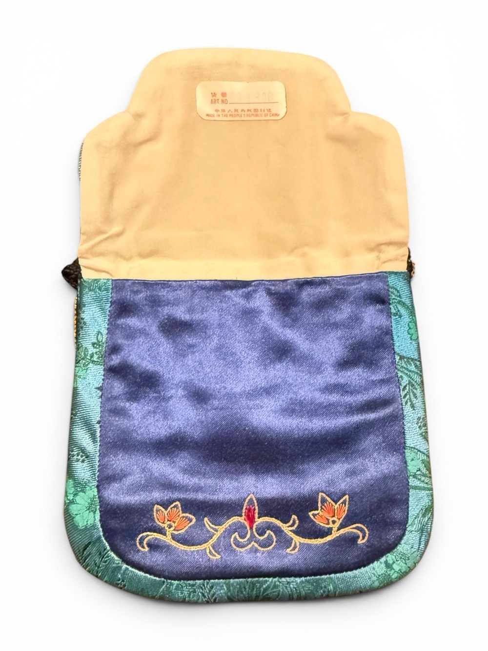 Vintage Chinese Silk Embroidered Dragon Pouch Purse Blue Brocade Bag - Picture 3 of 7